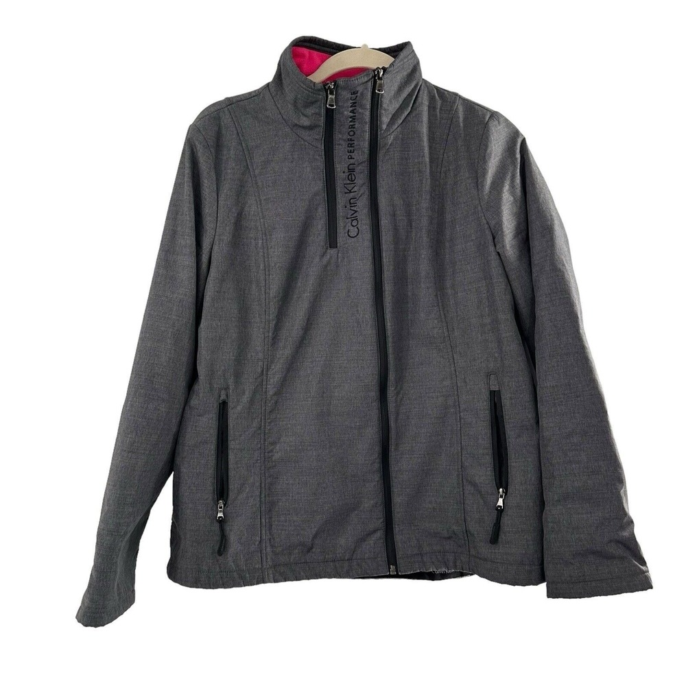 Calvin Klein Performance Jacket Womens Large Gray Ski Zip Winter Security Pocket
